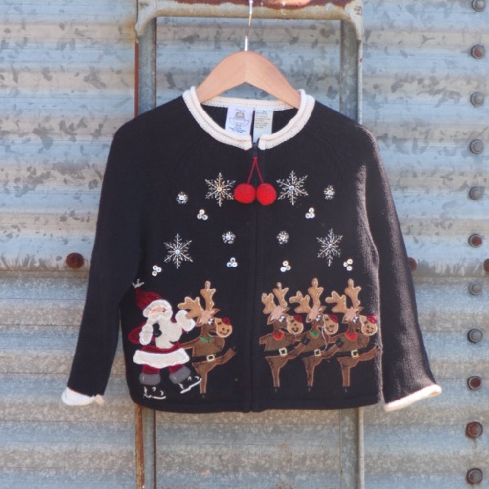 Tiara Black Santa and Reindeer Sweater